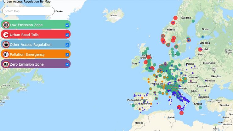 Zriadené LEZ v Európe; zdroj: https://urbanaccessregulations.eu/